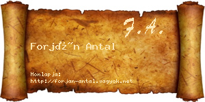 Forján Antal névjegykártya